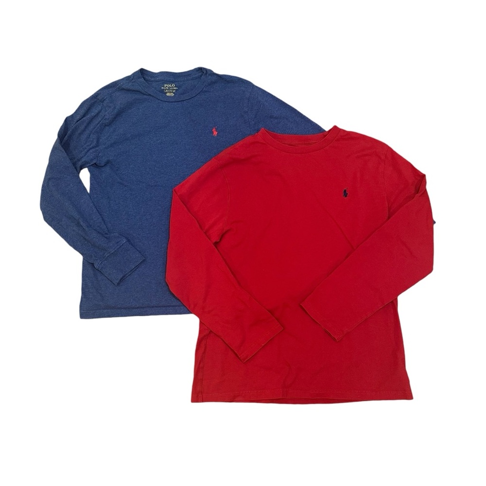 2 PC bundle - Polo Ralph Lauren Boys L/S T-shirt, Blue/Red, Size Lg (14-16)